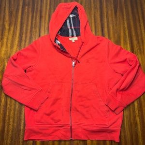 Mens Burberry Zip Up Hoodie - Size XL Red with Burberry Print